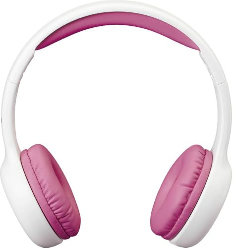 Lenco HP-010 Kopfhörer für Kinder - Lautstärkebegrenzung auf Begrenzung auf 85dB - weiche Ohrteile - 120cm Kabel - mit Aufklebern - weiß/pink