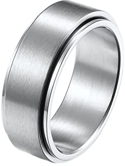 ANAZOZ Antistressringe Drehbar, Ringe Herren Gravur Edelstahl größe 54 Drehringe Breit 8mm Matt