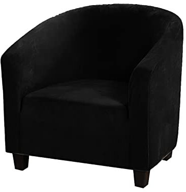 Housse de fauteuil tonneau en velours doux – Très extensibles – Housses de chaise de club douces pour salle à manger, salon, Internet, café, bar, bureau, réception (noir)