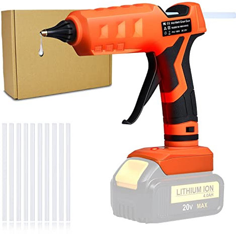 Cordless Hot Glue Gun Compatible with Dewalt 20V Battery and Comes with 10pcs 11CM Glue Sticks,100W Hot Glue Gun for DIY Crafting and Repair Work (No Battery)