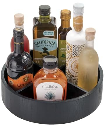 The Home Edit by iDesign 30,5cm Lazy Susan Turntable with Removeable Divider, Black Paulownia Wood