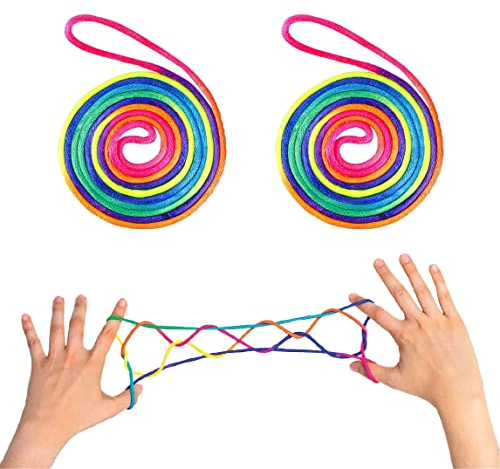 IUDWCG 2 Pcs Cuerda arco iris, juegos de dedos con cuerdas, juegos de dedos, juegos de cuerdas flexibles para niños, juegos de dedos para niños a partir de 5 años, longitud 1,6 m