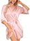 Lovasy Peignoir Satin Femme Mariage Peignoir en Soie Court Kimono Bride Femme Sexy Léger Col V avec Ceinture Robe de Demoiselle d'Honneur Robe de Chambre Rose chair M