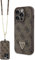 CG MOBILE Guess - Handyhülle kompatibel mit iPhone 15 Pro PU Leder Metall Logo Strass Crossbody Strap - Braun