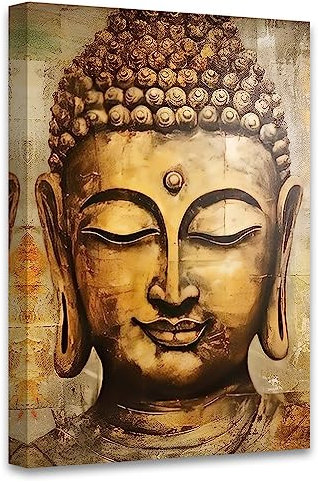 CCWACPP Zen-Bilder, Wanddekoration, goldener Buddha, Leinwand, Wandkunst, Vintage-Buddha-Statue, Gemälde, Druck, Yoga-Raum, Badezimmer, Dekorrahmen (Buddha – 4, 60L x 40B cm)