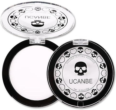 UCANBE Polvo Fijador Blanco de Halloween, Polvo Fijador Mate Translúcido, Maquillaje Fijador y Corrector de Larga Duración, Fácil de Llevar