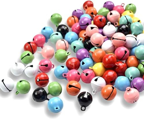 Metall Glöckchen Set, 65 Stück Bunt Kleine Glöckchen, 14mm Metall Kleine Glöckchen, Glöckchen mit Ösen für Schmuck, Weihnachten, Handwerk, Haustier, DIY, Festival Dekoration