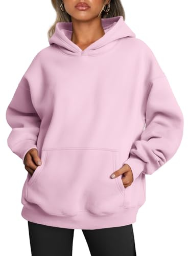 Trendy Queen - Sweat à Capuche surdimensionné en Polaire à Manches Longues pour Femme - vêtement d’Automne et d’Hiver, Rose pâle, Small