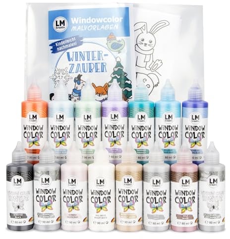 LM Window Color Set Winterzauber mit 13 Farben & 2 Konturen. Kreatives Malset für Fensterbilder & Fliesenbilder. Wasserbasierte Fensterfarben, ideal zum Verschenken zu Weihnachten