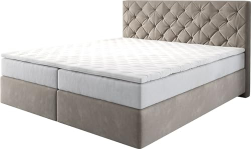 Boxspringbett Dream-Great Mikrofaser Beige 180x200 cm mit TFK Matratze | und Visco Topper