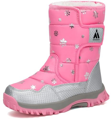 Mishansha Bambini Stivali da Neve Ragazze Caldo Fodera Stivaletti Invernali Ragazzi Scarpe Comodo Antiscivolo, Rosa 26