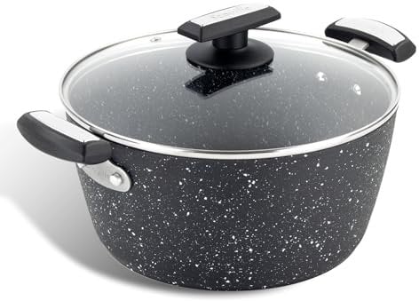 Scoville Xtra 24cm Stock Pot with Lid, Deep Non-Stick Cooking Pot, Neverstick Coated, 3.5L, Cool-Touch Handles, Suitable for All Hobs, PFOA Free, Dishwasher Safe, Aluminium, Black [Amazon Exclusive]