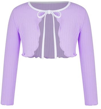 MSemis Kids Girls Dance Top Ballet Wrap Tops Cardigan Lace-up Long Sleeve Ribbed Sweater Ballerina Dancewear Purple 12-13 Years