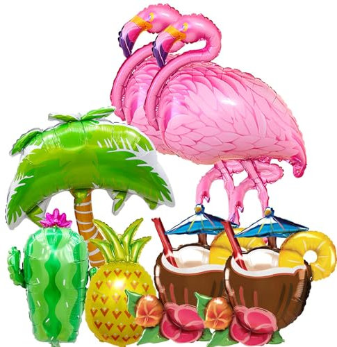 7 Stück Hawaii Folienballon, Riesen Hawaii Luftballons, Kokosnuss Baum Ananas Kaktus Luftballons, Sommerparty Helium Ballon, für Geburtstags Party Sommer Tropical Strandparty