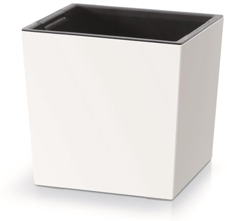 Blumenkasten Blumentopf Blumenkübel Pflanztopf Pflanzkübel Übertopf Matt Design mit Einsatz 29,5 x 29,5 cm Weiß
