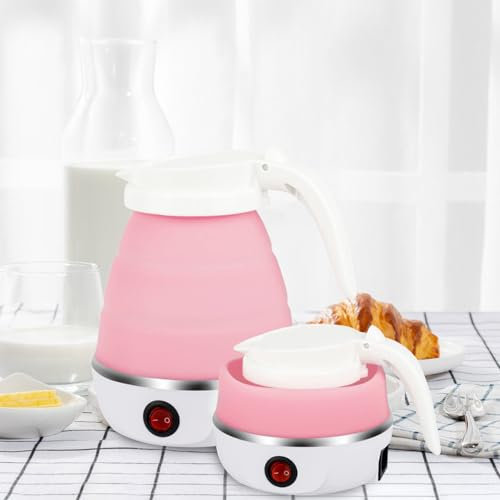 Blendra Foldable Electric Kettle, 600ml Travel Mini Kettle, Silicone Lightweight Tea Coffee Maker, Portable with Separable Power Cord for Outdoor Hiking Camping (Pink)