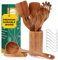 AIUHI 9pcs Wooden Spoons for Cooking, Finely Polished Wooden Kitchen Utensils, Non-Stick Teak Wood Spatulas Utensils Set-Durable, Sturdy & Comfortable Grip