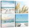 CHDITB 4 Stück,40 * 40cm Meer Strand Poster,Meer Küste Wellen Leinwand Wanddeko,Schilf Strand Sonnenaufgang Wandkunst,Moderne Meeresansicht Poster Set Wohnzimmer Schlafzimmer Zuhause Dekoration