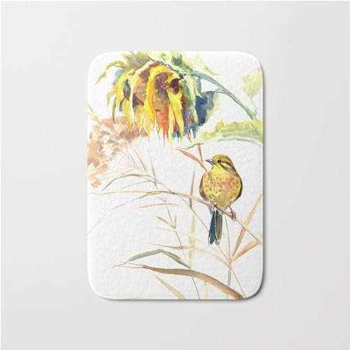 Fußabtreter Gelber Vogel Und Sonnenblumen, Goldammer, Fußmatte Pflegeleichte Schmutzfangmatte Waschbar Fussmatte Für Außen Küche Innen 40X60Cm