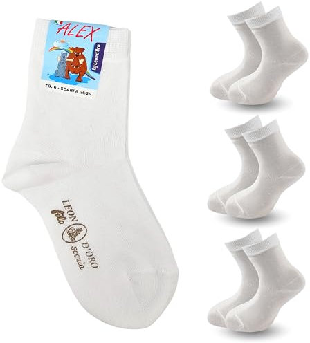 LEON D'ORO Calze Cotone Leggero Bambino 3 Paia Calzini Bambino filo di Scozia Made in Italy