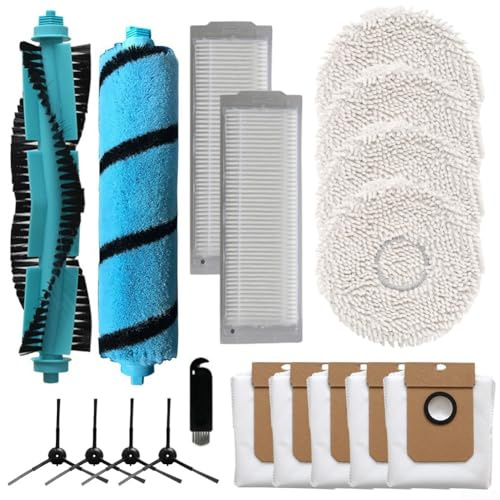18-teiliges Ersatzteil-Zubehör passend für Cecotec für Conga 11090 Roboter-Staubsauger – 1 Rollenbürste, 1 Fusselbürste, 2 Filter, 4 Wischtücher, 5 Staubbeutel, 4 Seitenbürsten (A)