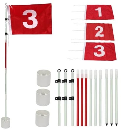KVMORZE Golf Flagstick 6ft, Nylon Pin Flag ABS Hole Cup Set, Portable 5 Section Design Numbered Flags for Driving Range Backyard, Putting Green Flags for Golf Practice (Common, 123, Pack)