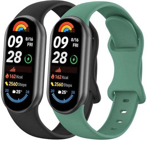 Cinturino Xiaomi Mi Smart Band 8 /Mi Band 9 /Mi Band 10, 2Pezzi Cinturini Morbido Silicone per Mi Band 8/Mi 9/Mi 10 Braccialetto,Pulsante Chiusura Unico