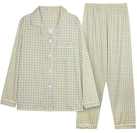 Vêtements de nuit pour femmes, haut et pantalon confortables, pyjama doux pour femmes, automne et hiver, manches longues, gilet à revers, pantalon, grande taille, pyjama à carreaux pour femmes, vert