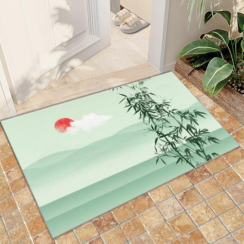 BEQUTIY Lobby-Teppich 50X80Cm Nachttischteppich Aus Dunkelgrünem Bambus, Teppich Mit Chinesischer Tuschemalerei, rutschfeste Bodenmatte, Fürs Wohnzimmer Sofa Teppich