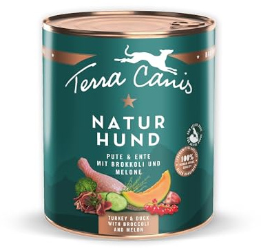 Terra Canis Pute & Ente mit Brokkoli, Naturhund Nassfutter für Hunde, 800g | 100% Lebensmittelqualität aller Rohstoffe, mit natürlichen Superfoods, ideal für aktive Hunde, getreide- und glutenfrei