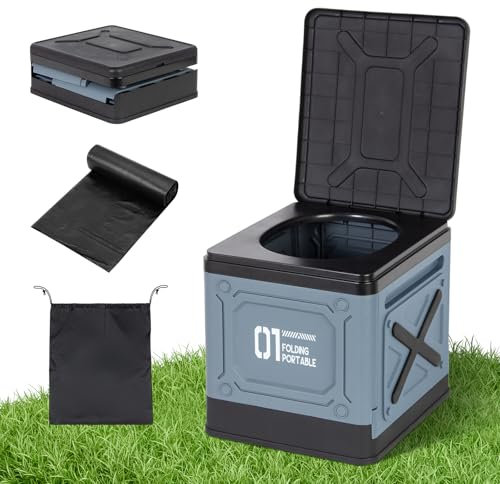 Leogreen Campingtoilette Faltbar Faltbare Mobile Toilette mit 12 Toilettenbeuteln und Aufbewahrungstasche,Trockentrenntoilette für Outdoor Camping Festival Stau Zelten (Blau)