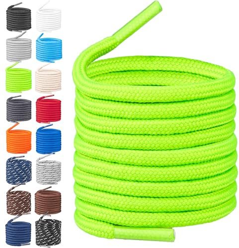 TULMERO Cordones redondos para senderismo, cordones resistentes al desgarro, poliéster resistente, diámetro de 4 mm, verde neón, 120cm - 2 Paare