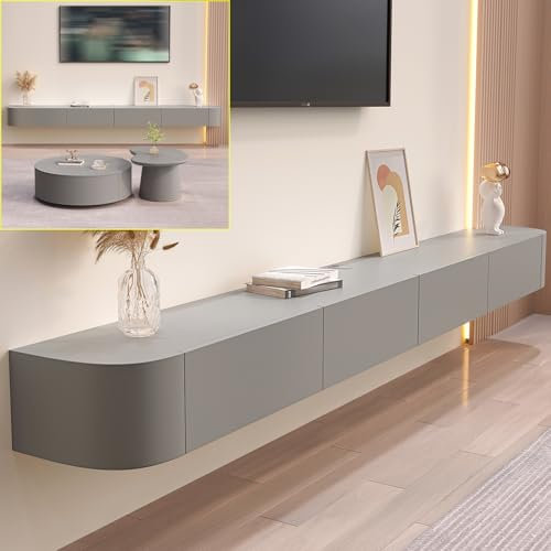 Meuble TV en bois massif gris pour salon, maison, table basse suspendue, meuble TV 140 240 cm