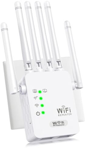 Répéteur WiFi,Amplificateur WiFi,repeteur WiFi Puissant avec 6 Antennes Puissantes,2 Ports LAN,Mode Répéteur & Routeur & AP,repeteur WiFi Exterieur Couverture WiFi de 300 m²,Facile à Installer