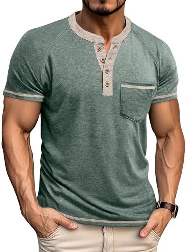 Mens Henley T Shirts Short Sleeve Summer Grandad Collar Tops Casual Smart Collarless Shirt