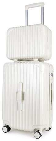 JLY 14/20 Inch 2 Piece Hard Shell Set with Vanity Case, Ivory White | ABS+PC construction, vanity organiser, cup holder, wet/dry separation and spinner wheels for short trips