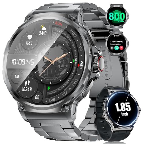 SUNKTA 1,85'' HD Grand Écran Montre Connectée Homme avec 800mAh,Montre Intelligente avec 123 Modes Sportifs Appel Bluetooth 24/7 Moniteur de Fréquence Cardiaque Smartwatch pour Android iOS