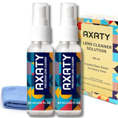 AXATY Glasses Lens Cleaner Kit – 2 x 60ml Spectacle Cleaner Spray with 3 Microfibre Cloths – Anti-Static, Streak-Free for Glasses, Sunglasses, Camera Lenses & Screens