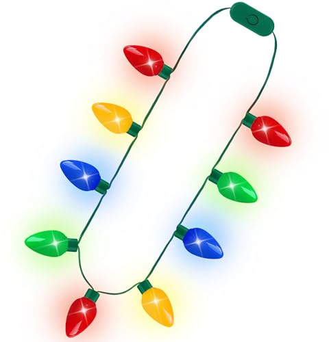Blowata Christmas Necklace, 1Pcs Light up Christmas Accessories with 9 Bulbs, Colorful 3 Glow Modes Light Xmas Necklaces, Ugly Sweater Costumes Accessories for Xmas Party Favor Festival Supplies