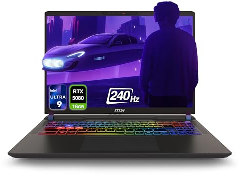 MSI Vector 16 HX AI Gaming Laptop, Intel Ultra 9-275HX, 64 GB DDR5 RAM, 4 TB PCIe SSD, 16 WQXGA (2560x1600) 240Hz Display, Nvidia G-Force RTX 5080, 24 Zone RGB Keyboard, W11 Home, Cosmo Gray
