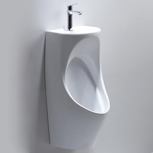 GMBAYUE Urinals for Men Spill Proof, with Wash Basin and Faucet, Porcelain Urinal, Wall Mount Male Urinals, Urinals Spill Proof Nighttime, for Ktv Prison Bar Hotel Shop