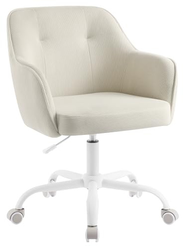 SONGMICS Homeoffice-Stuhl, Drehstuhl, Schreibtischstuhl, höhenverstellbar, bis 110 kg belastbar, Cord, für Arbeitszimmer, Schlafzimmer, sandbeige OBG019LZ01