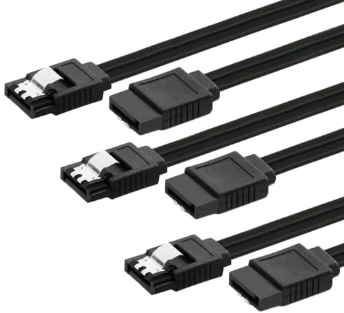 Brilovent 3-Pack SATA Cable 50cm, 6Gbps SATA III Data Cable Straight for SSD, HDD CD Driver, CD Writer Secure with Latch