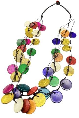 Sanixa Karma NH10355787 Statement Halskette Holz vers. Farben Damen Textil bunt Kette 55 cm Schmuck für Frauen Damenhalskette Statementkette modern Holzkette (Bunt)