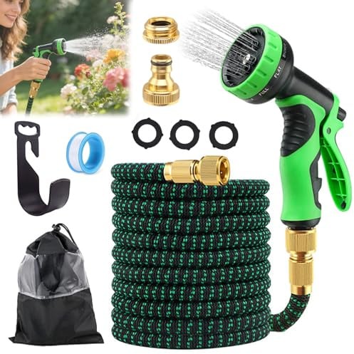 Tubo Estensibile da Giardino 15 M, Tubo da giardino espandibile, Tubo Flessibile Estensibile, Canna Acqua Giardino con 10 Modalità Pistola a Spruzzo, 15 M Tubo flessibile da giardino per Prato (B)