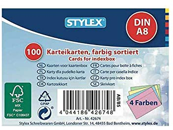 Ersatz-Karteikarten, A8, farbig sortiert, 100er Packung