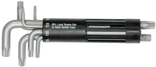 SW-Stahl 04484L 8-tlg. Winkelschlüsselsatz TR10-TR50 mit Stirnlochbohrung | Spezial-Torx-Satz aus Chrom-Vanadium-Stahl mit patentiertem Halter, der als praktischer T-Griff genutzt werden kann.
