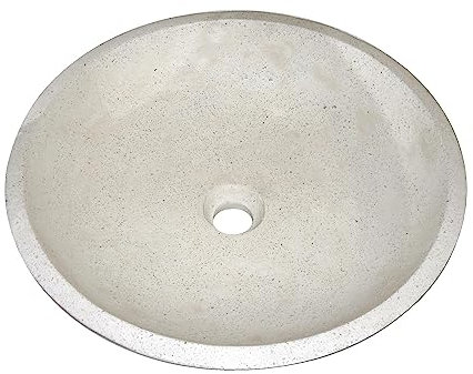 ONDÉE, Vasque à poser GELA, La vasque bol en Terrazzo. Vasque sans trop plein, Livrée sans bonde ni robinetterie, Prévoir l'achat d'une bonde à écoulement libre, Diamètre 44cm, Finition Crème
