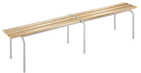kaiserkraft FRANKEL Banc pour vestiaires empilable | Lattes en Bois Massif Verni incolore | Longueur 2000 mm | piétement Gris Clair