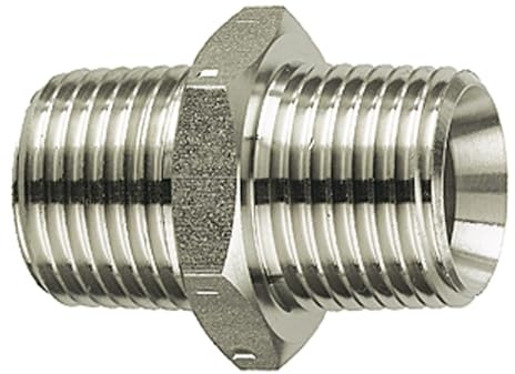 RIEGLER 111707-252.305-ES Doppelgewindenippel, R 1 a., R 1 a., SW 41, Edelstahl 1.4571, 1Stk